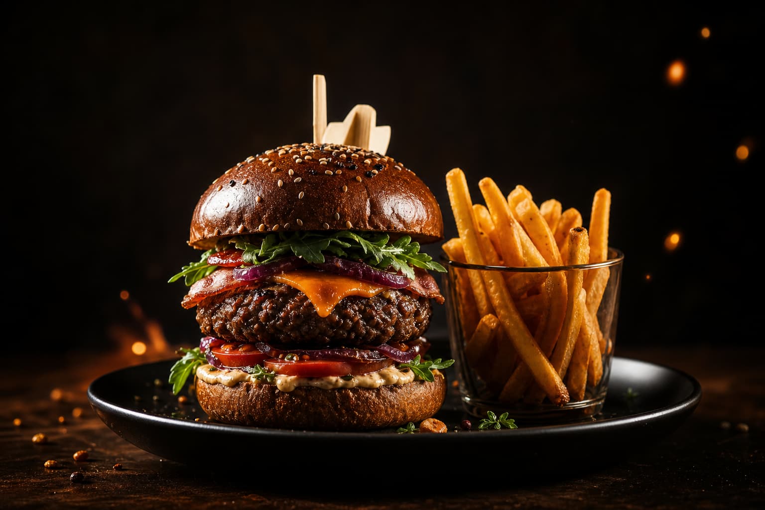 Photoshoot produk makanan burger dan kentang